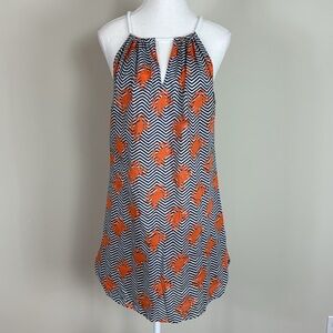 Mud Pie Navy and Orange Chevron Crab 100% Cotton Nautical Rope Dress Size Large‎